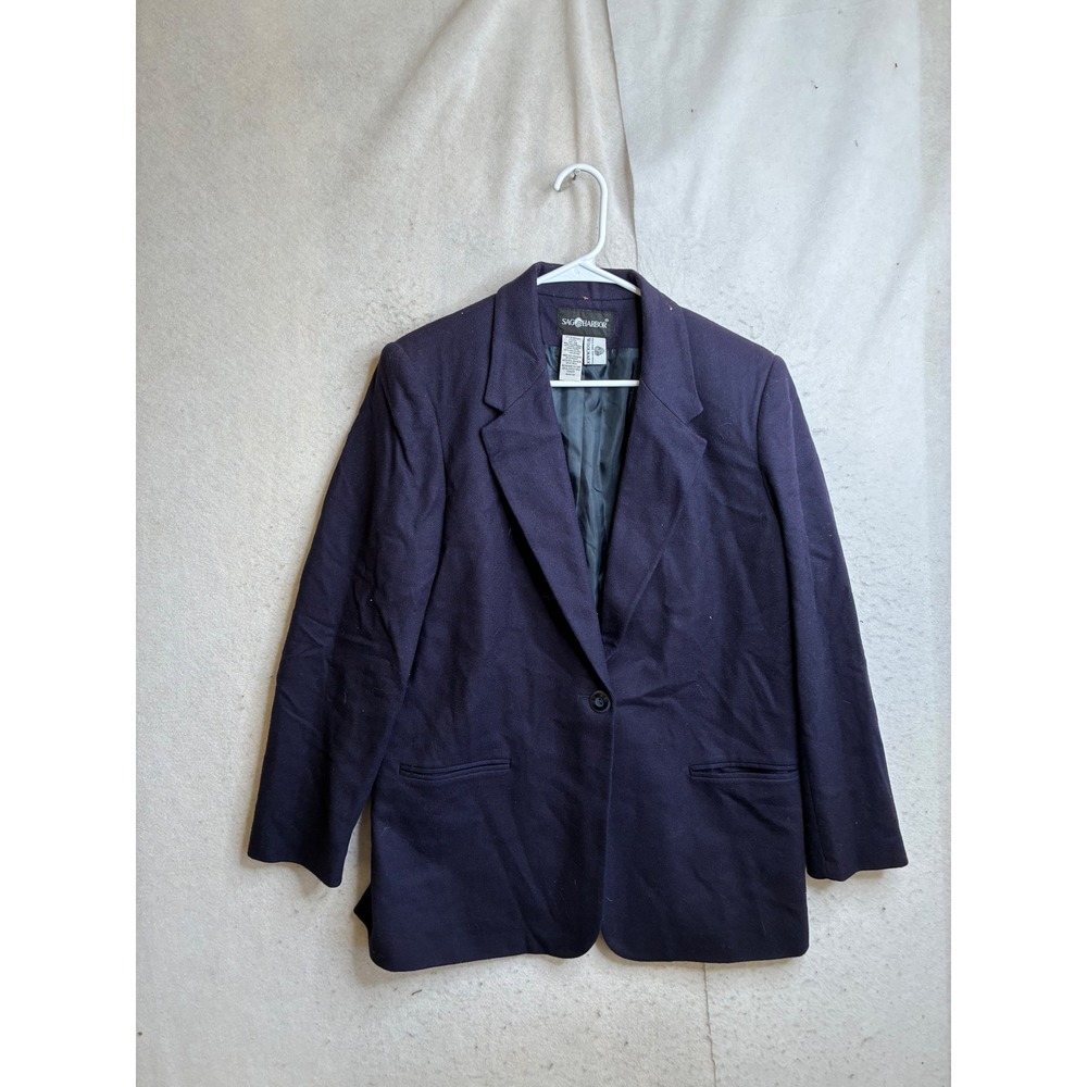 Sag Harbor Womens Navy Blue 100% Wool One Button Blazer Jacket Size 14 F23000